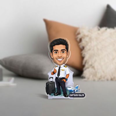 Personalized Airplane Pilot Male Bobblehead Caricature   Custom with Face Cutout & Name  Battery Powered Moving Head Feature Tabletop Decor  Gift for Pilot & Airplane Lover